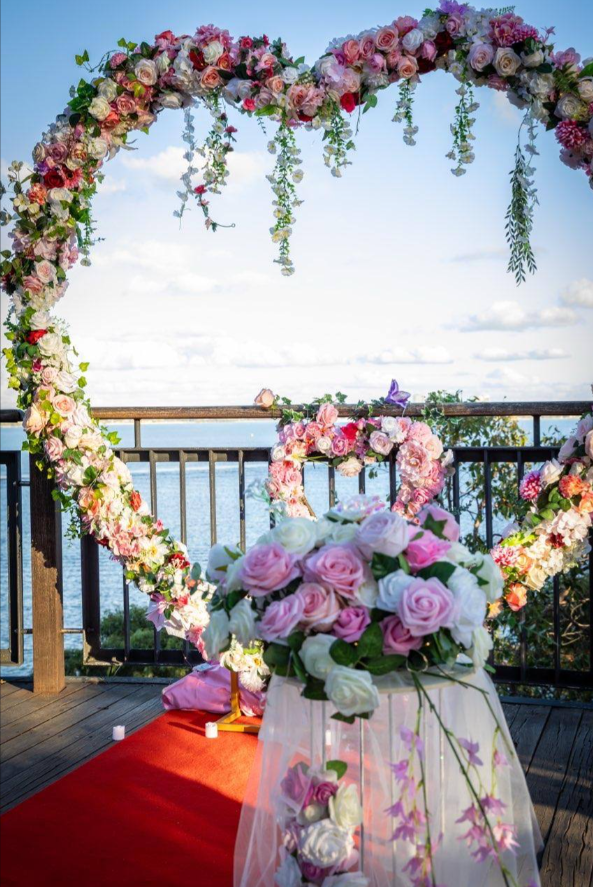 Romantic heart arch with cascading roses